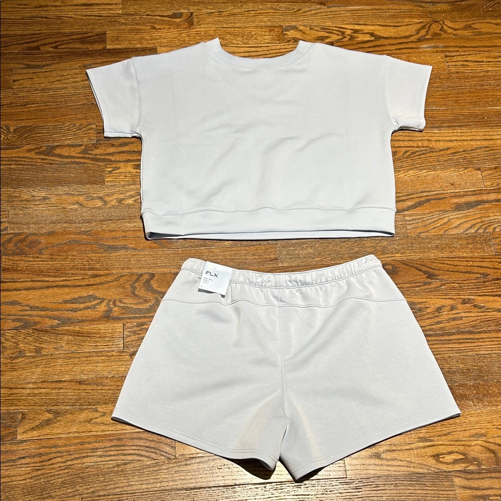 FLX  Light Blue Lounge Short Set - Soft V-Neck Top & Drawstring Shorts - Picture 7 of 7